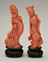 Two Chinese carved coral figur