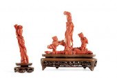 TWO CHINESE CARVED CORAL FIGUR