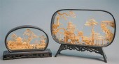 TWO CHINESE CARVED CORK PAGODA