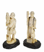 TWO CHINESE CARVED FARMERS, BO