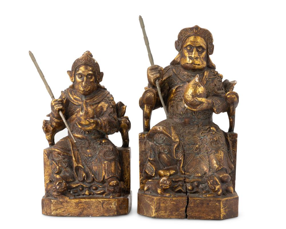 TWO CHINESE CARVED GILTWOOD "SUN