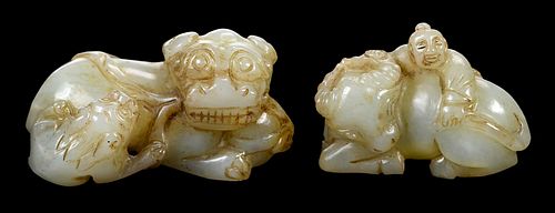 TWO CHINESE CARVED HARDSTONE ANIMAL