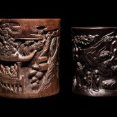 Two Chinese Carved Hardwood Br