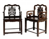 TWO CHINESE CARVED HARDWOOD CH