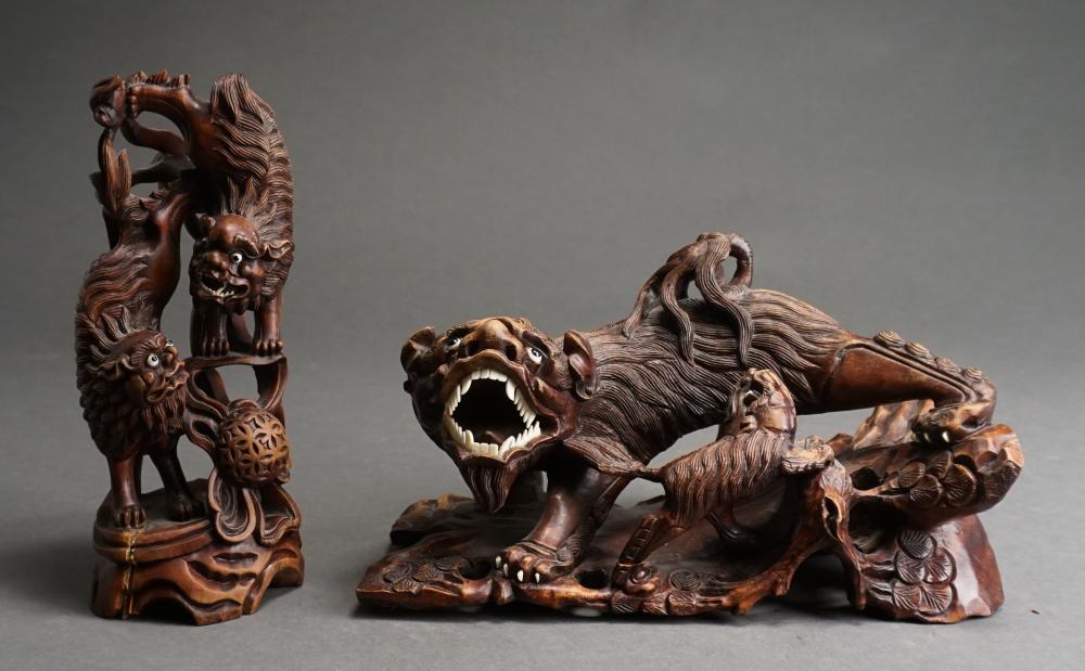 TWO CHINESE CARVED HARDWOOD FIGURAL