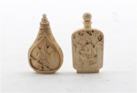 * Two Chinese Carved Ivory Snuff