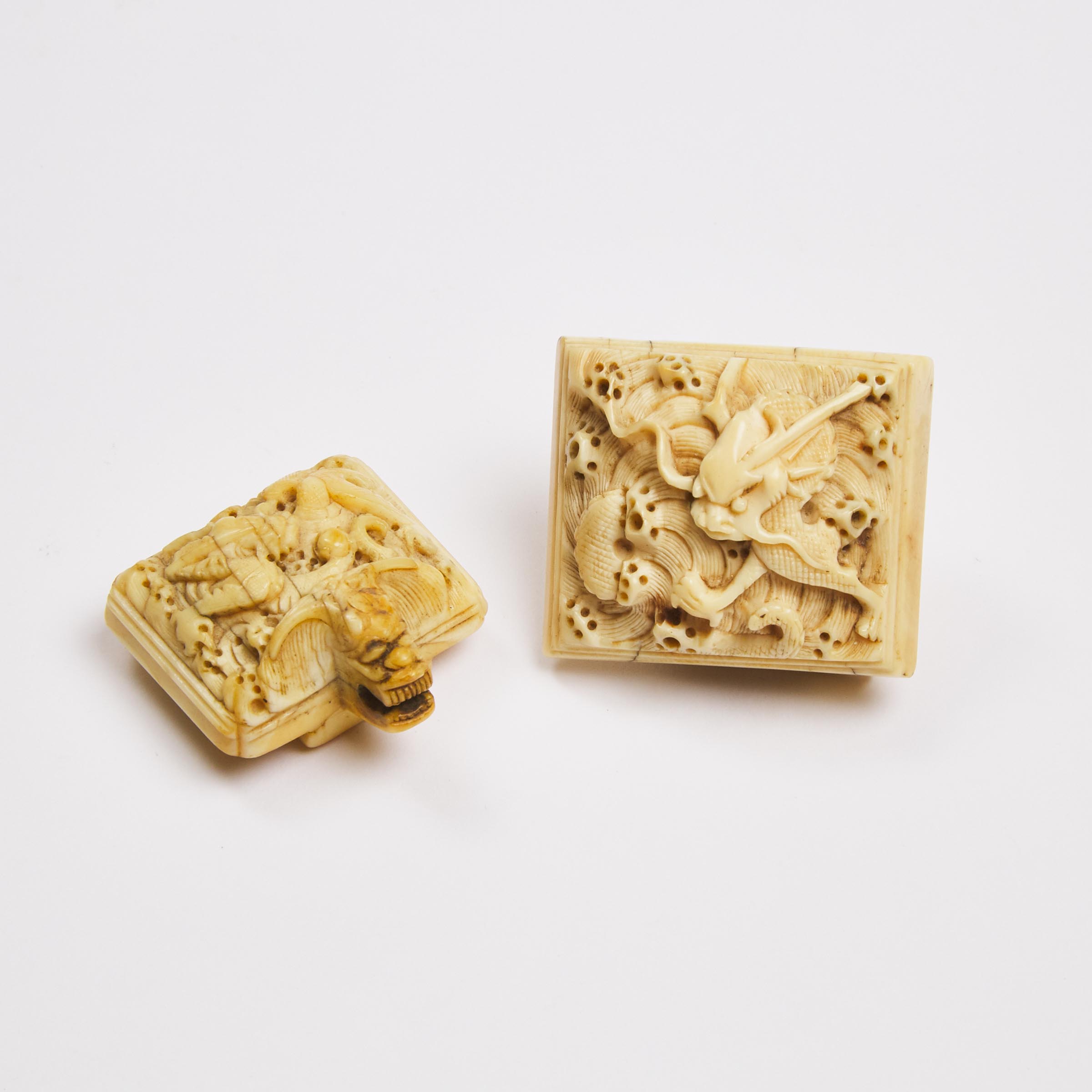 Two Chinese Carved Ivory Belt