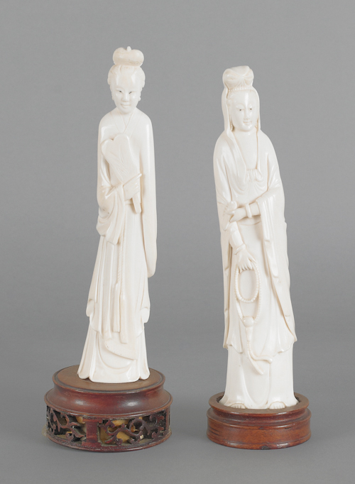 Two Chinese carved ivory figures 8"