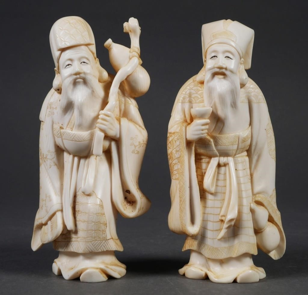 TWO CHINESE CARVED IVORY IMMORTAL
