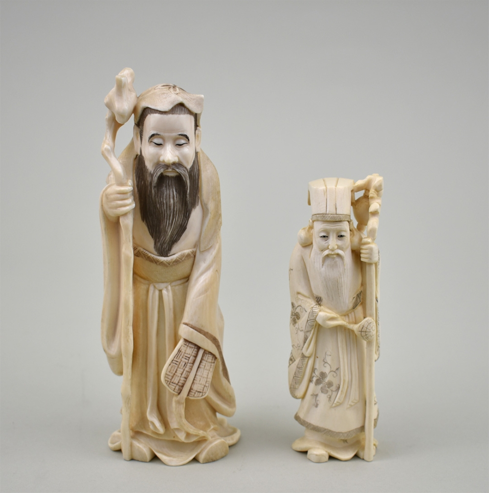 TWO CHINESE CARVED IVORY