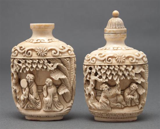 Two Chinese carved ivory snuff