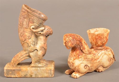 TWO CHINESE CARVED JADE FIGURAL