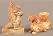 TWO CHINESE CARVED JADE FIGURA