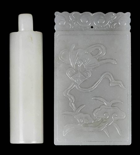 TWO CHINESE CARVED JADE OR