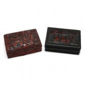 TWO CHINESE CARVED LACQUER COV