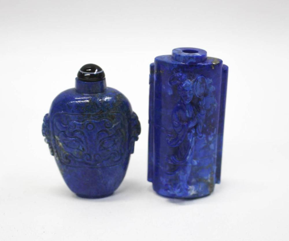 TWO CHINESE CARVED LAPIS LAZULI
