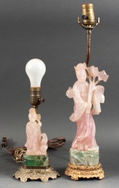 Two Chinese carved pink and gr