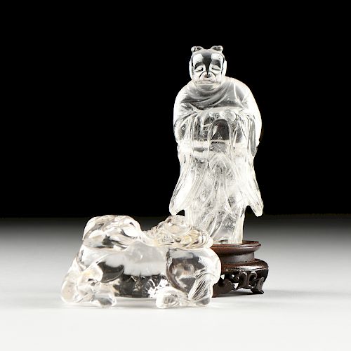 TWO CHINESE CARVED ROCK CRYSTAL
