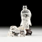 TWO CHINESE CARVED ROCK CRYSTA