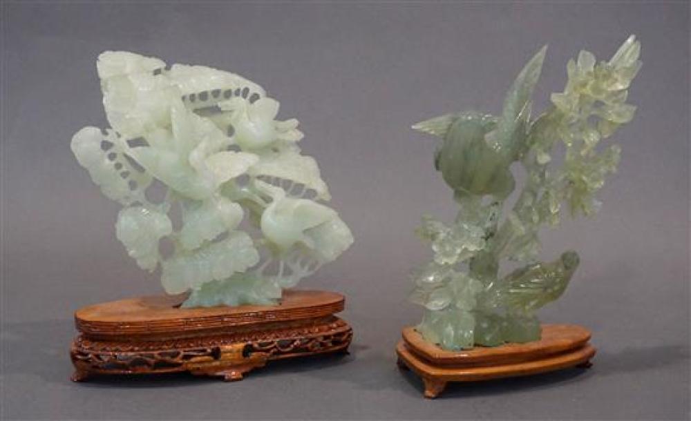 TWO CHINESE CARVED SERPENTINE BIRDS