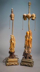TWO CHINESE CARVED SOAPSTONE F