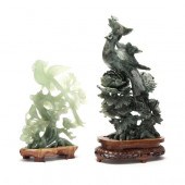 TWO CHINESE CARVED STONE BIRD