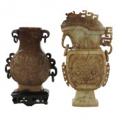 TWO CHINESE CARVED STONE CENSE