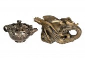 TWO CHINESE CARVED STONE TEAPO