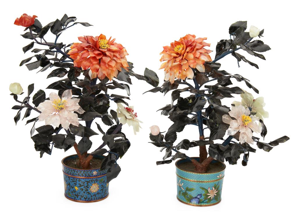 TWO CHINESE CARVED STONE TREESTwo