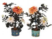 TWO CHINESE CARVED STONE TREES