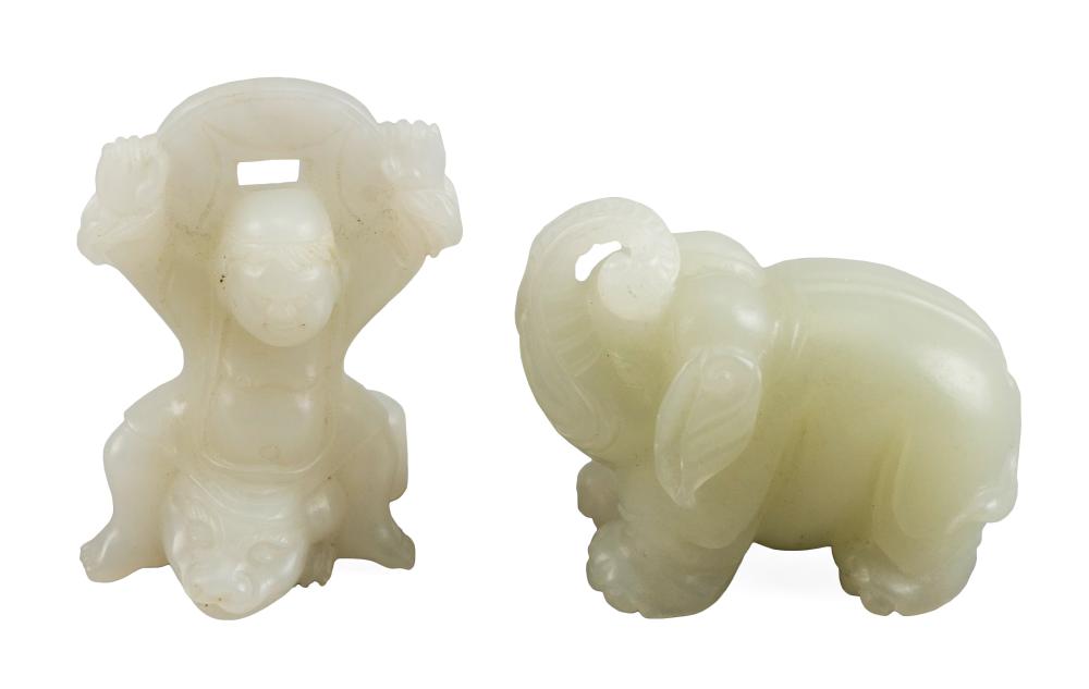 TWO CHINESE CARVED WHITE JADE