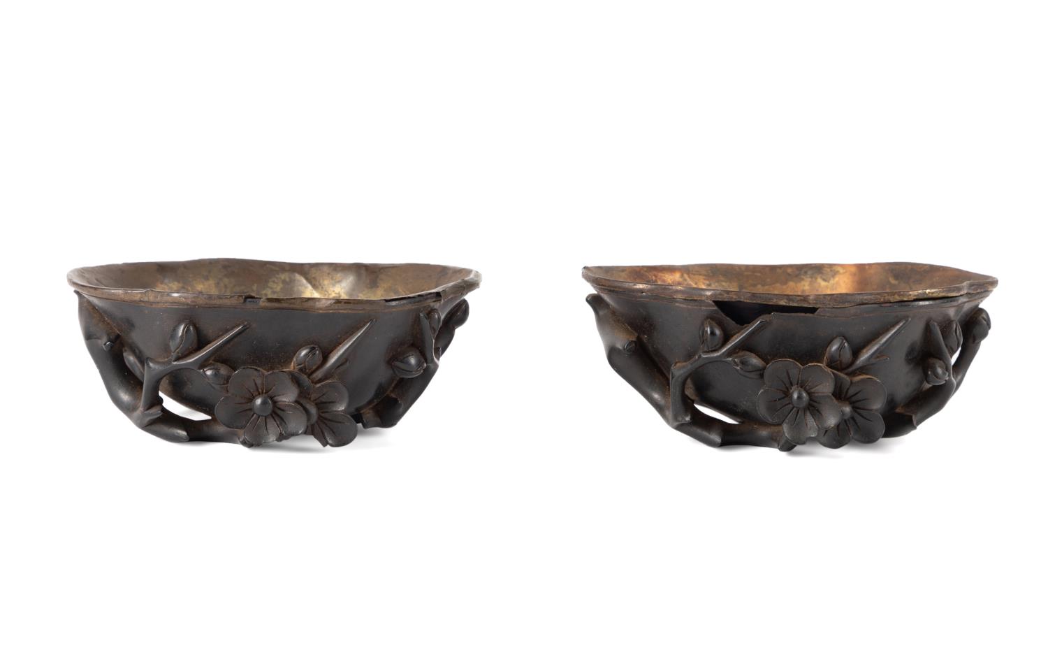 TWO CHINESE CARVED WOOD & GILT
