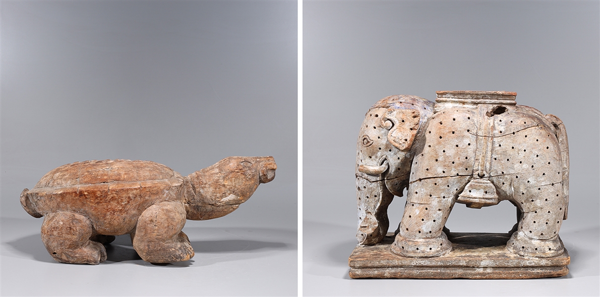 Two Chinese carved wood animals,