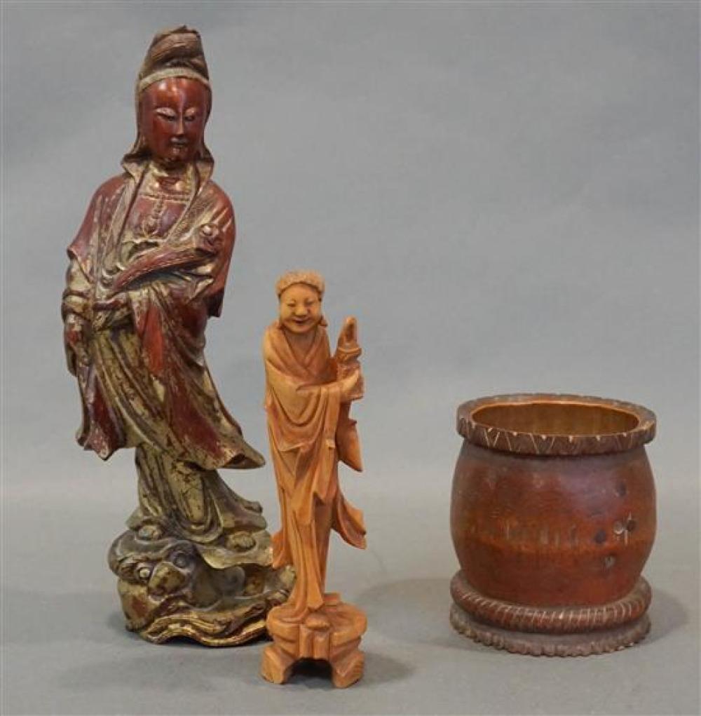 TWO CHINESE CARVED WOOD FIGURES AND