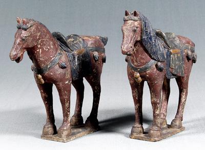 Two Chinese carved wood horses: