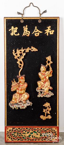TWO CHINESE CARVED WOOD PANELSTwo