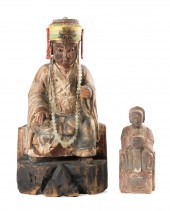 TWO CHINESE CARVED WOODEN BUDD