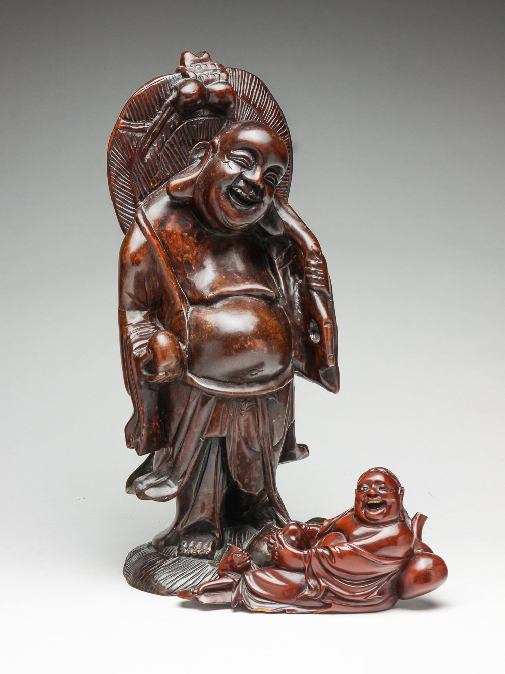 TWO CHINESE CARVINGS OF HOTEI.