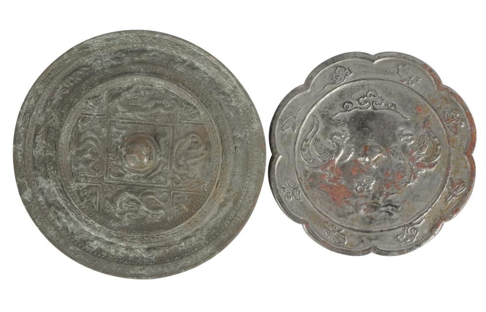 TWO CHINESE CAST SILVERED BRONZE