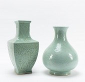 TWO CHINESE CELADON GLAZED POR