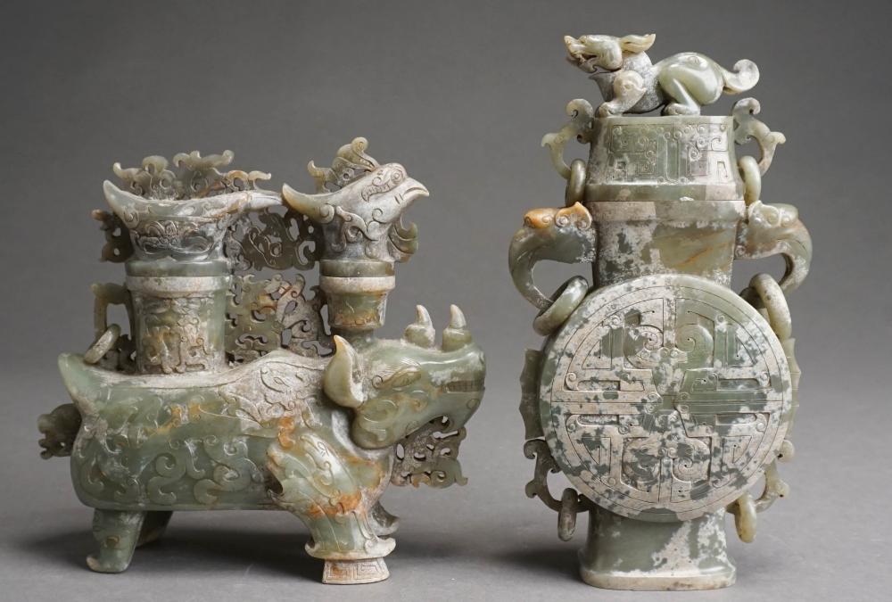 TWO CHINESE CELADON HARDSTONE