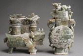 TWO CHINESE CELADON HARDSTONE