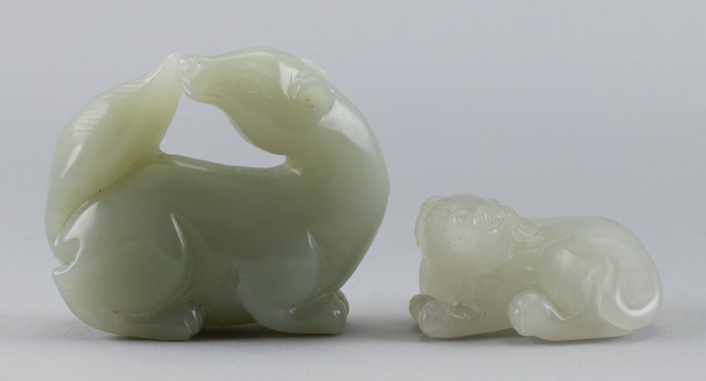 TWO CHINESE CELADON JADE ANIMAL