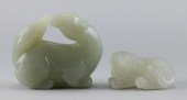 TWO CHINESE CELADON JADE ANIMA