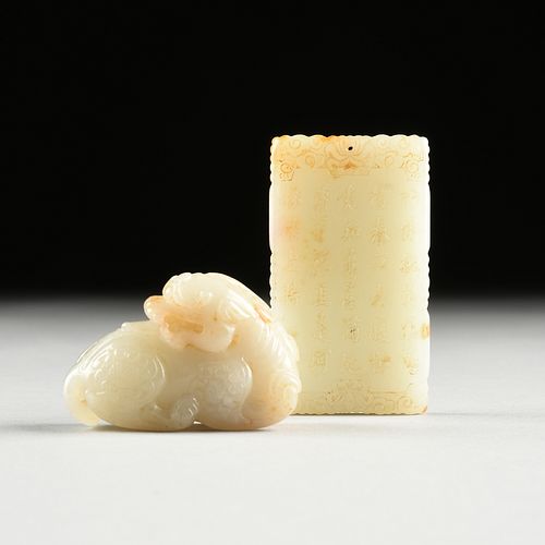 TWO CHINESE CELADON JADE