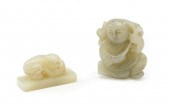 TWO CHINESE CELADON JADE PIECE