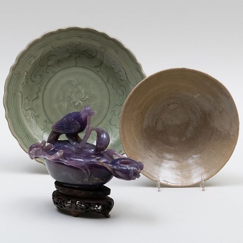 TWO CHINESE CELADON POTTERY BOWLS