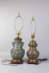 TWO CHINESE CHAMPLEVE VASES, N