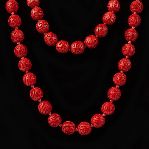 TWO CHINESE CINNABAR CARVED LACQUER