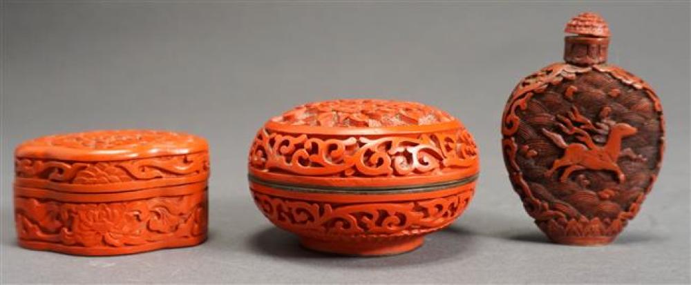 TWO CHINESE CINNABAR COVERED